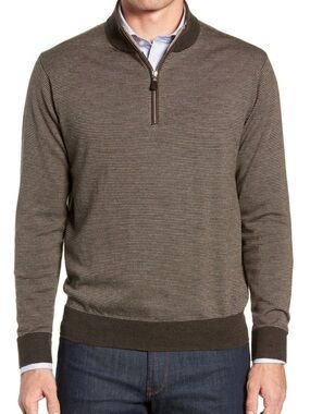 Peter Millar 100% Extrafine Merino Wool Needle Stripe Quarter Zip Pullover XL